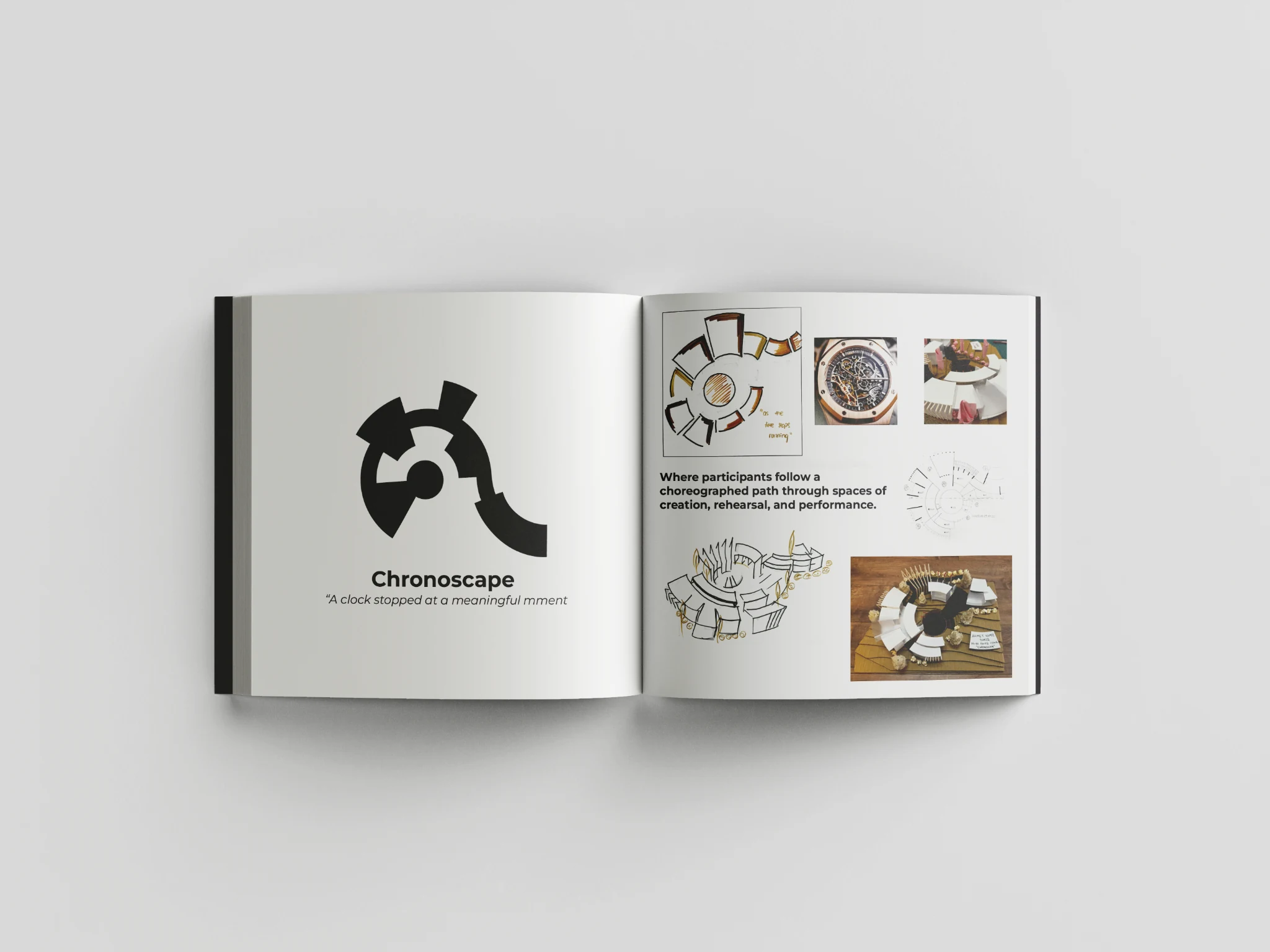 Open portfolio spread presenting the Chronoscape project